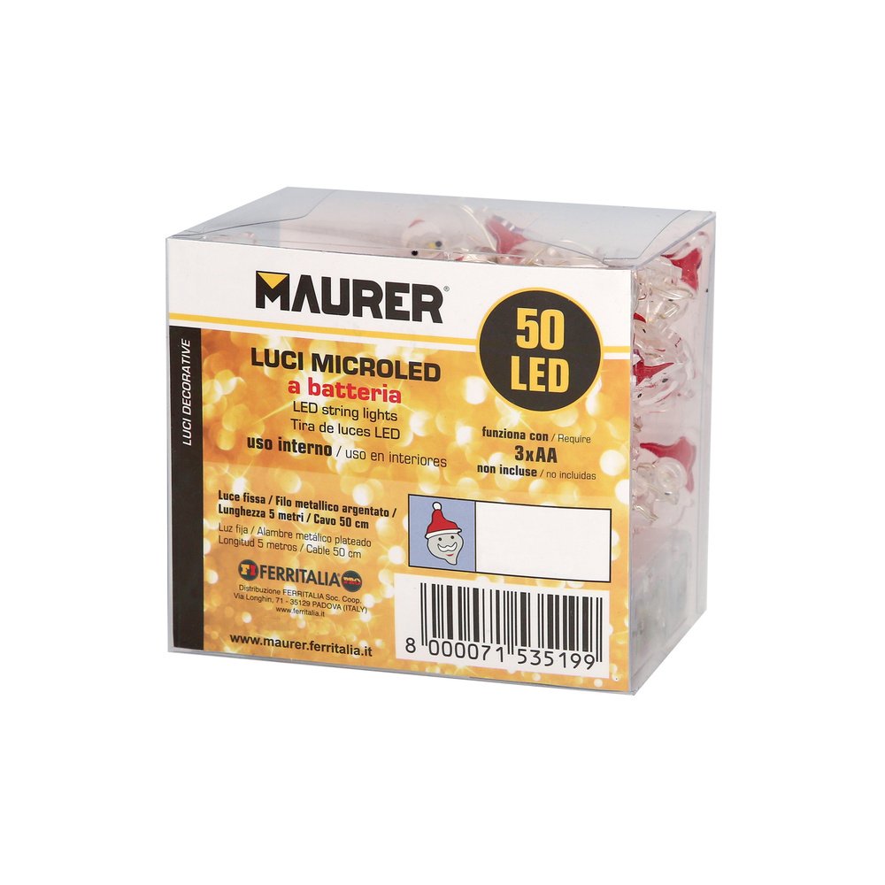 Guirnalda Luces Navidad A Pilas 50 Leds Papa Noel. Luz Fria Uso Interno IP20 - Imagen 3