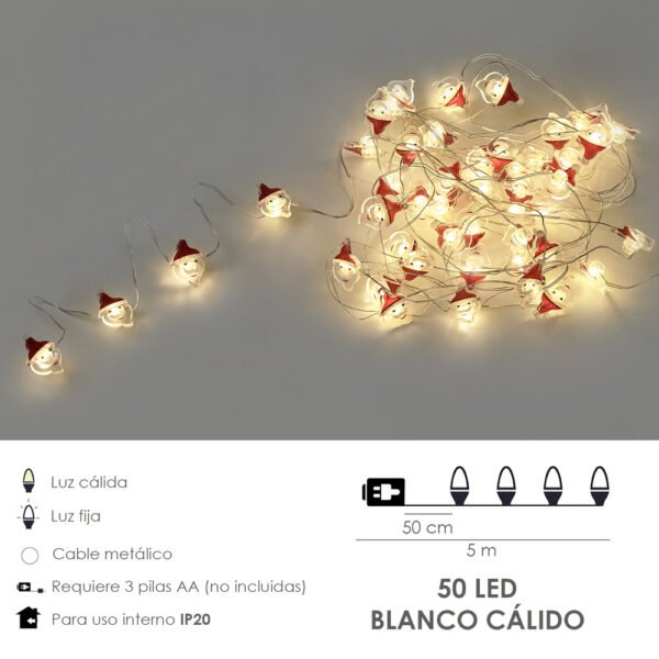 Guirnalda Luces Navidad A Pilas 50 Leds Papa Noel. Luz Calida Uso Interno IP20 - Imagen 2