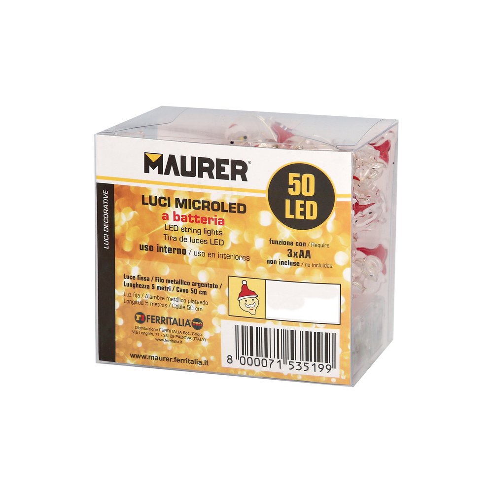 Guirnalda Luces Navidad A Pilas 50 Leds Papa Noel. Luz Calida Uso Interno IP20 - Imagen 3
