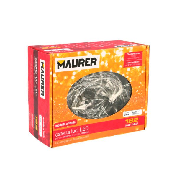 Guirnalda Luces Navidad Cortina 5x1 Metros 182 Leds Blanco Frio. Luz Navidad Interiores y Exteriores Ip44. Cable Transparente - Imagen 4