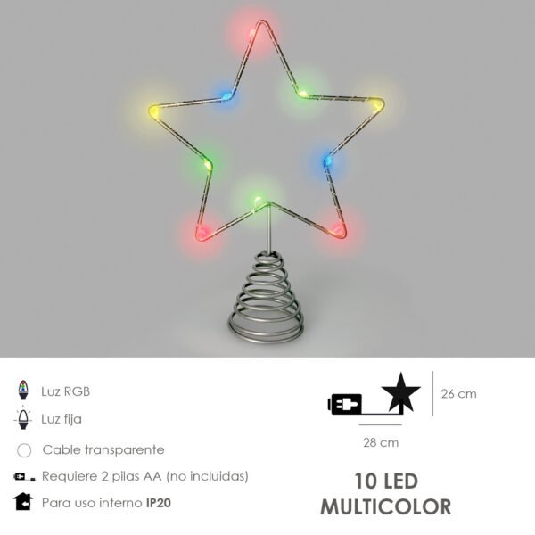 Guirnalda Adorno Luces Navidad Estrella Arbol Navidad Luz Multicolor. 10 Leds. Uso Interno Protección IP20. 2 Baterias AA - Imagen 2