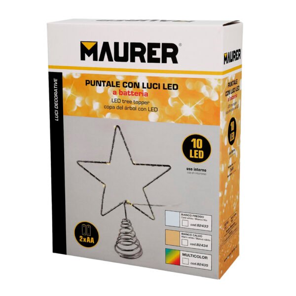 Guirnalda Adorno Luces Navidad Estrella Arbol Navidad Luz Multicolor. 10 Leds. Uso Interno Protección IP20. 2 Baterias AA - Imagen 3