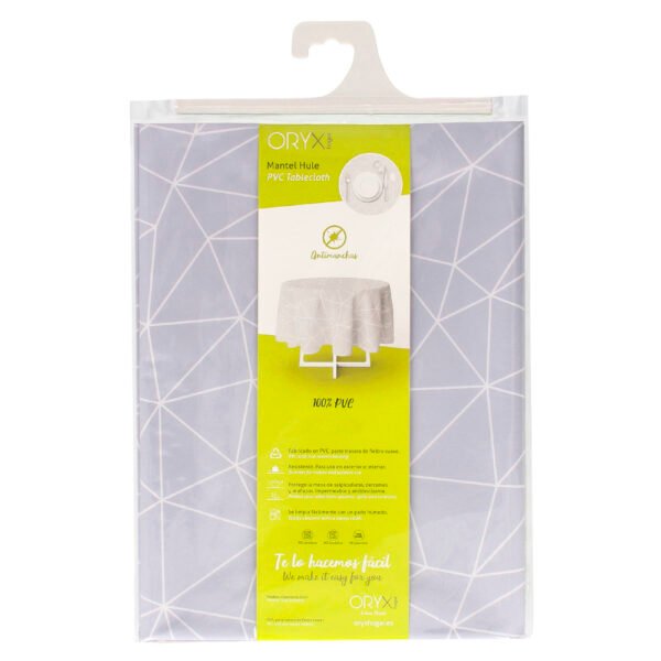 Mantel Hule Geometrico Gris Impermeable Antimanchas PVC Ø 140 cm. Uso Interior y Exterior - Imagen 4