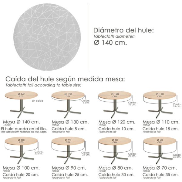 Mantel Hule Geometrico Gris Impermeable Antimanchas PVC Ø 140 cm. Uso Interior y Exterior - Imagen 5