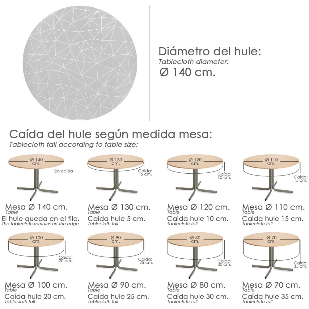 Mantel Hule Geometrico Gris Impermeable Antimanchas PVC Ø 140 cm. Uso Interior y Exterior - Imagen 5