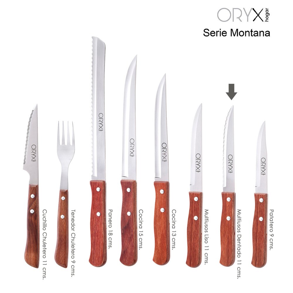 Cuchillo Montana Multiusos Hoja Lisa Acero Inoxidable 11 cm. Mango Madera (Blister 3 piezas) - Imagen 5