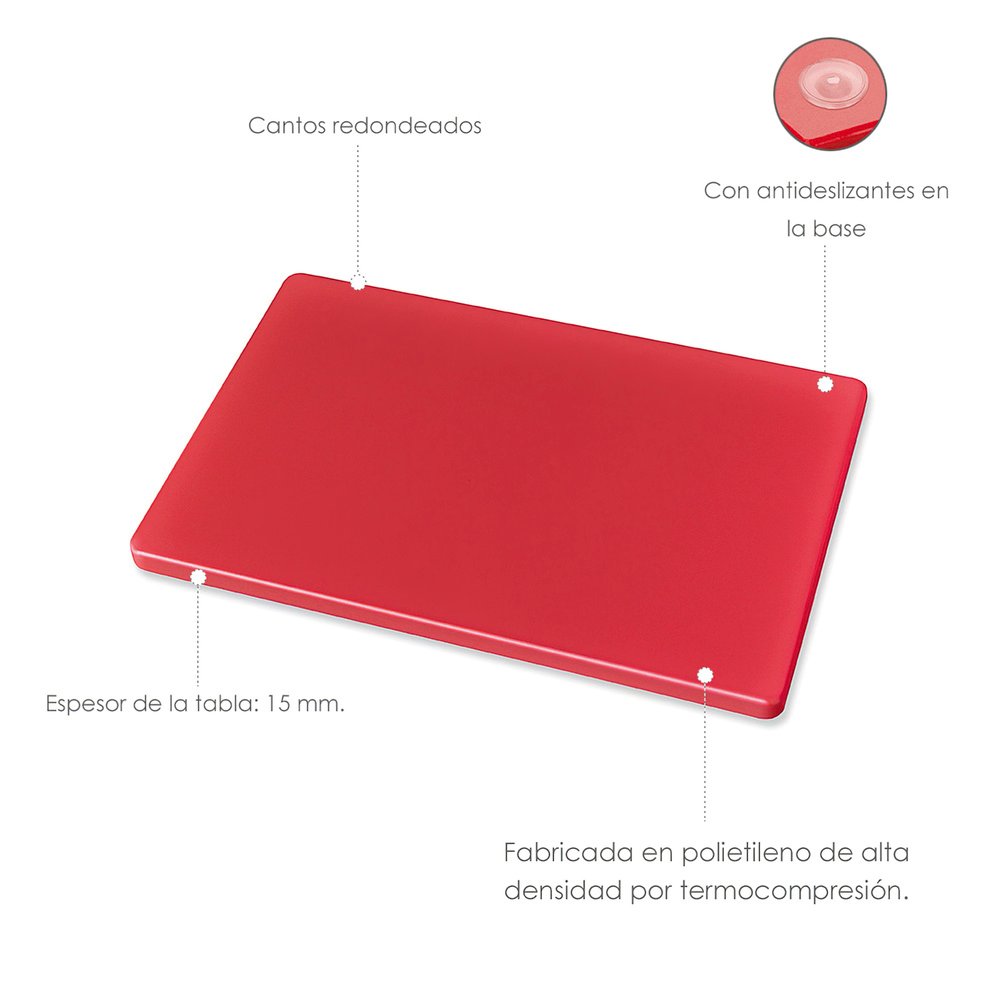 Tabla Cortar Polietileno 30x20x1,5 cm.  Color Rojo - Imagen 3