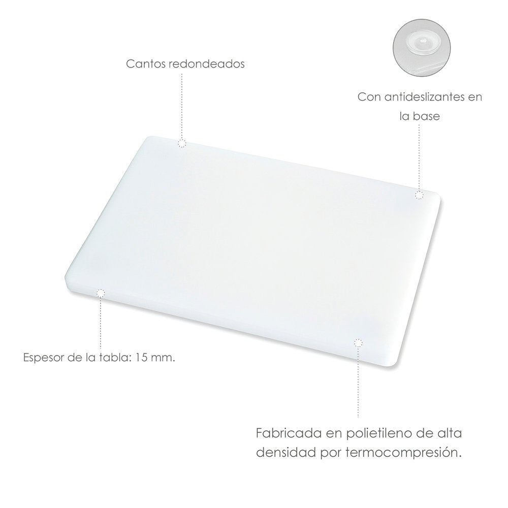 Tabla Cortar Polietileno 30x20x1,5 cm.  Color Blanco - Imagen 3