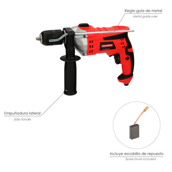 Taladro Percutor Con Variador de Velocidad 1050 Watt. Incluye Maletín, Empuñadura y Guia Metalica. - Imagen 3