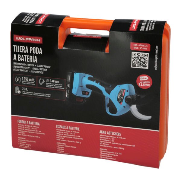 Tijeras Podar A Bateria 21 Volt. Con 2 Baterias 2 A/h Mango Engomado, Ø Corte 40 mm.Con Maletín - Imagen 8