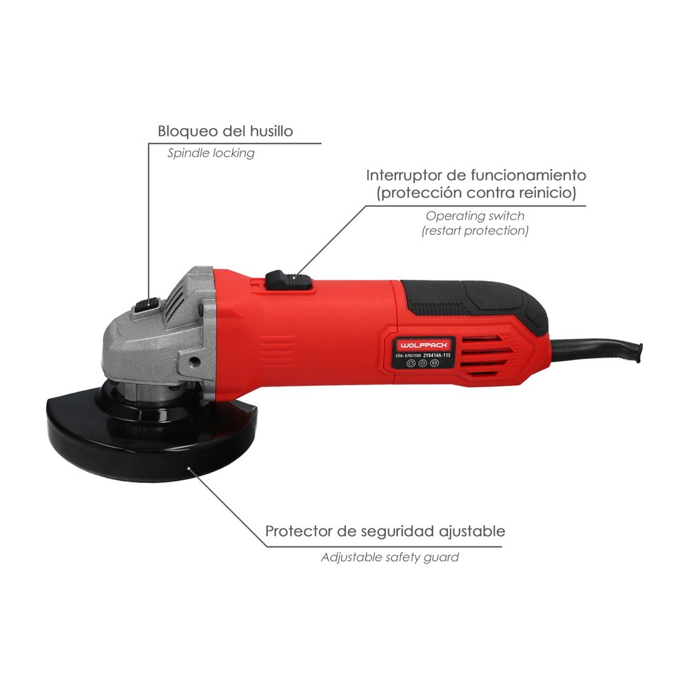 Amoladora Angular 710 Watt. Disco Ø 115 mm. 11.000 R.P.M. Mango 2 Posiciones Eje M14 Protector Disco Ajustable - Imagen 4