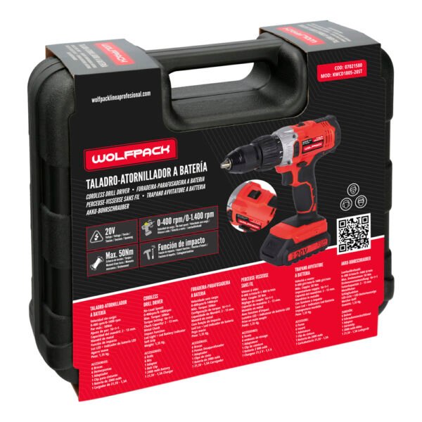 Taladro Atornillador 20 V. Con 2 Velocidades y Percutor. Bateria 2 Ah. Par Apriete 50 Nm. - Imagen 6