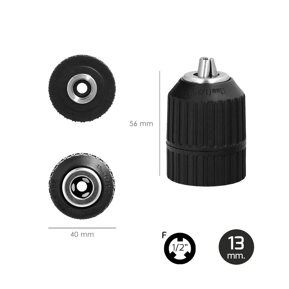 Portabrocas Sin Llave Nylon 1/2" Hembra Ø 13mm.  Sin Llave Portabrocas, Autoajustable - Imagen 3