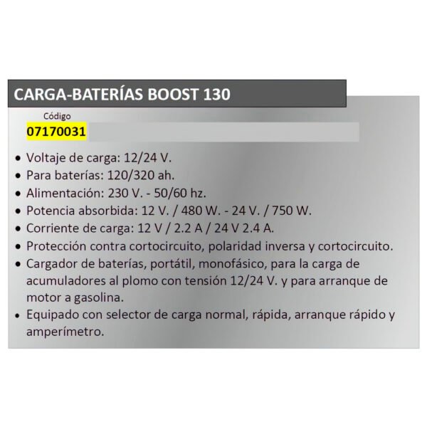 Cargabaterias Boost-130  Con Arrancador 12/24 V. 120-320 Amperios - Imagen 2
