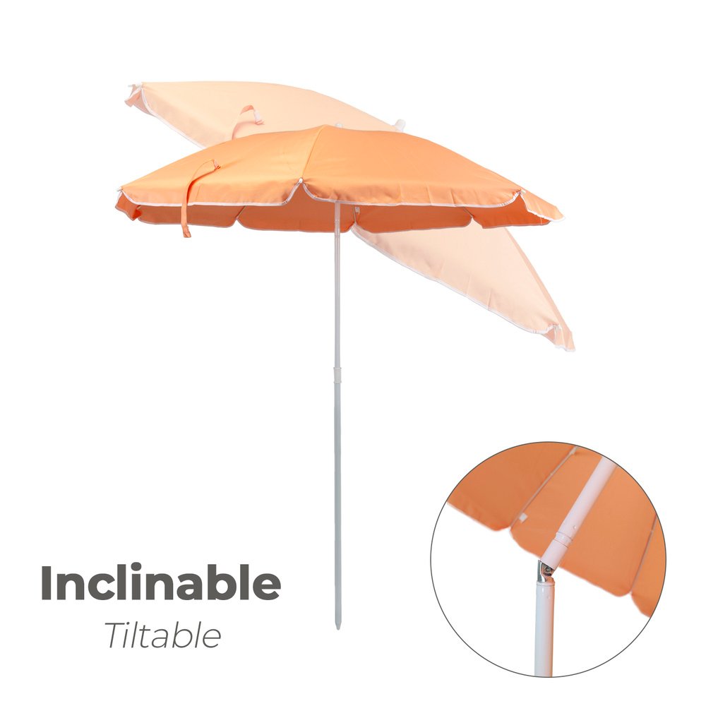Sombrilla Playa Acero / Poliester Ø 160 cm. Naranja . Varillas Fibra De Vidrio. - Imagen 3