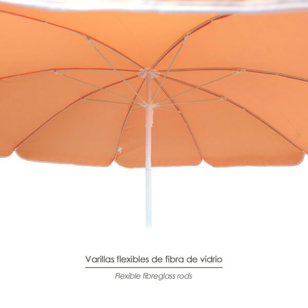 Sombrilla Playa Acero / Poliester Ø 160 cm. Naranja . Varillas Fibra De Vidrio. - Imagen 4
