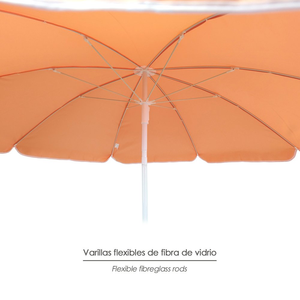 Sombrilla Playa Acero / Poliester Ø 160 cm. Naranja . Varillas Fibra De Vidrio. - Imagen 4