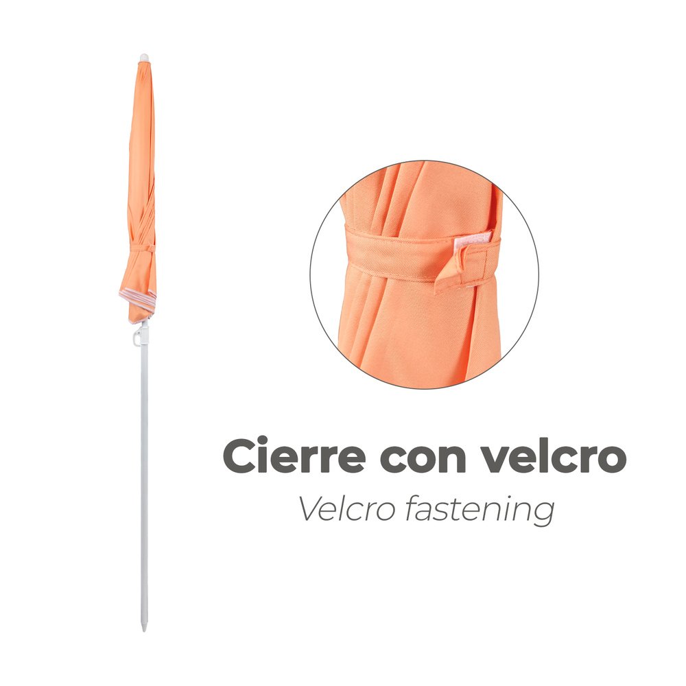 Sombrilla Playa Acero / Poliester Ø 160 cm. Naranja . Varillas Fibra De Vidrio. - Imagen 5