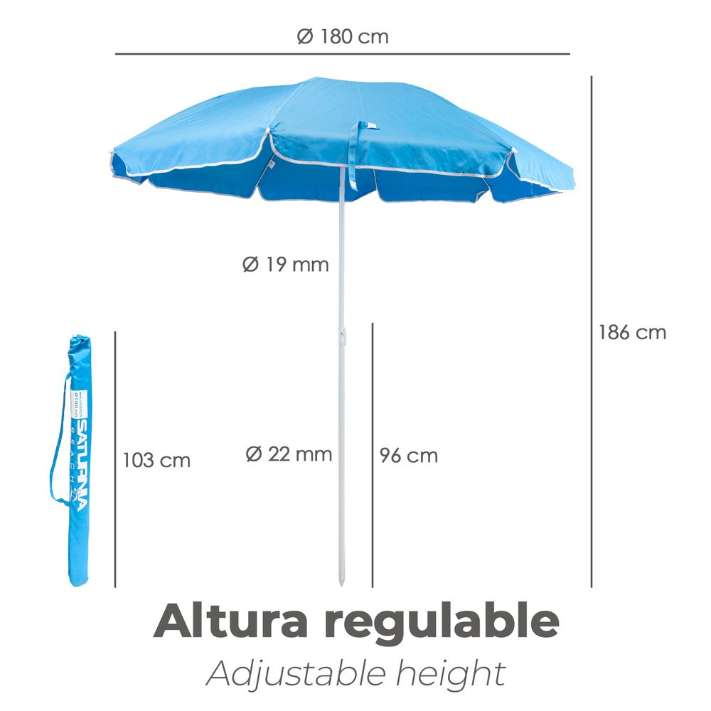 Sombrilla Playa Acero / Poliester Ø 180 cm. Azul. Varillas Fibra De Vidrio. - Imagen 2