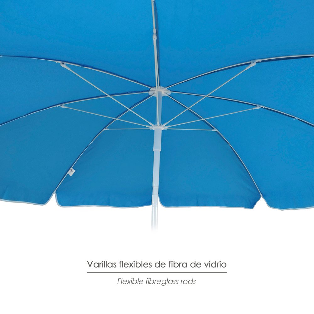 Sombrilla Playa Acero / Poliester Ø 180 cm. Azul. Varillas Fibra De Vidrio. - Imagen 4