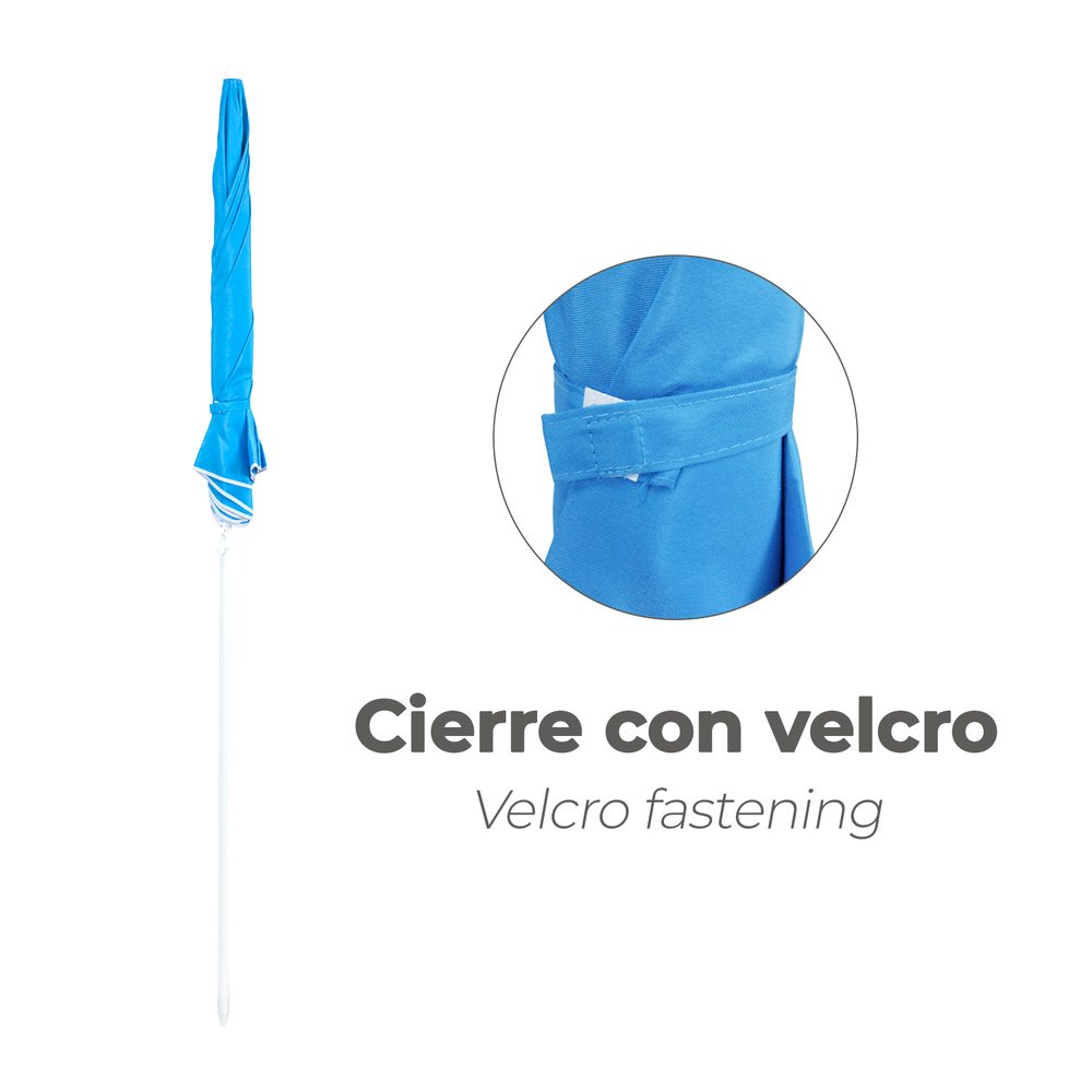 Sombrilla Playa Acero / Poliester Ø 180 cm. Azul. Varillas Fibra De Vidrio. - Imagen 5