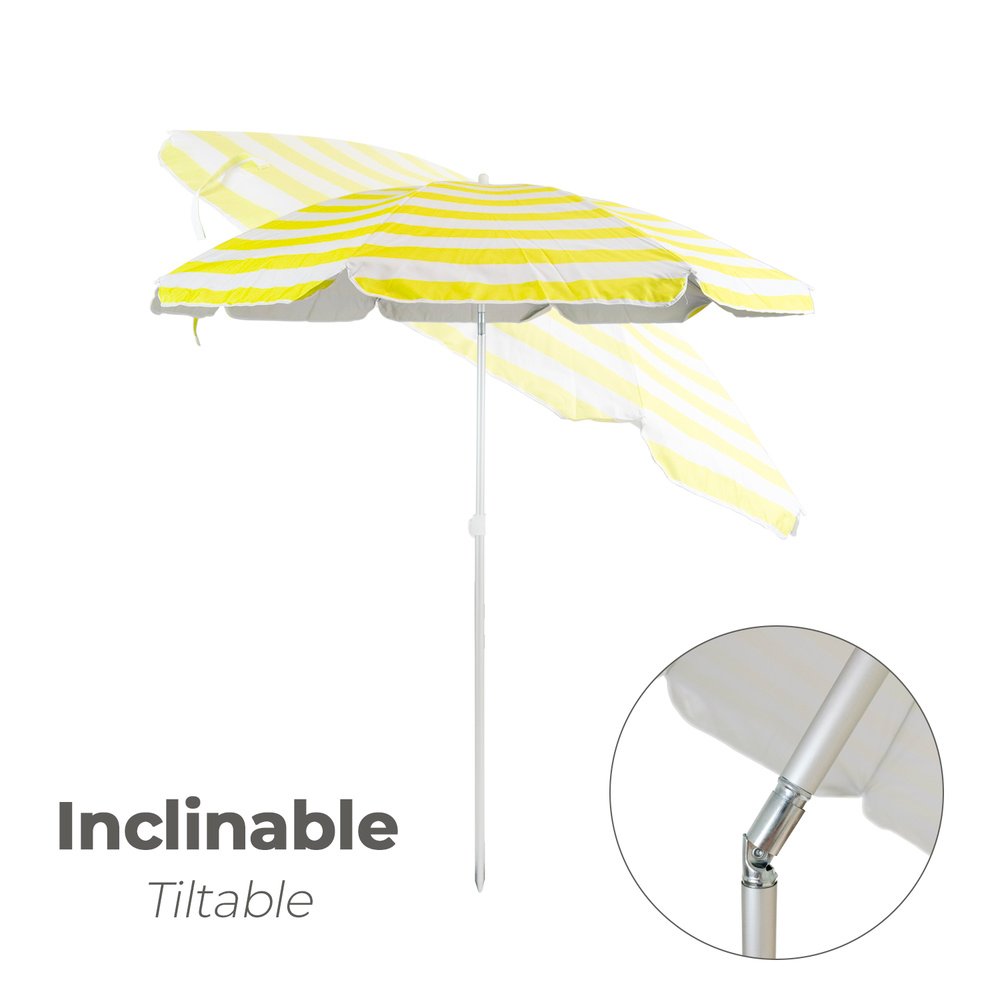 Sombrilla Playa Aluminio / Poliester Ø 180 cm. Amarilla y  Blanca. Varillas Fibra De Vidrio. Protección UV. - Imagen 3