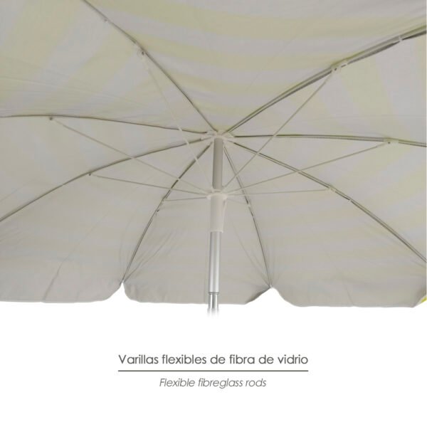 Sombrilla Playa Aluminio / Poliester Ø 180 cm. Amarilla y  Blanca. Varillas Fibra De Vidrio. Protección UV. - Imagen 4