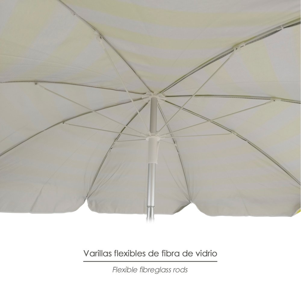 Sombrilla Playa Aluminio / Poliester Ø 180 cm. Amarilla y  Blanca. Varillas Fibra De Vidrio. Protección UV. - Imagen 4