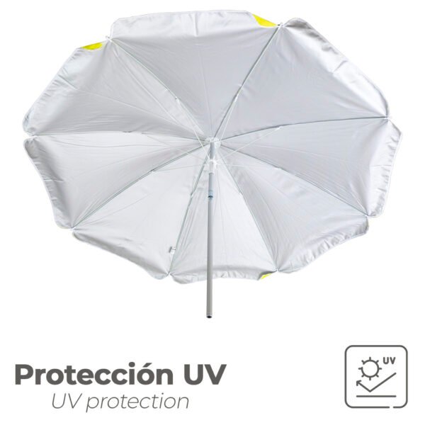 Sombrilla Playa Aluminio / Poliester Ø 180 cm. Amarilla y  Blanca. Varillas Fibra De Vidrio. Protección UV. - Imagen 5