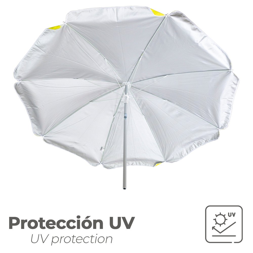Sombrilla Playa Aluminio / Poliester Ø 180 cm. Amarilla y  Blanca. Varillas Fibra De Vidrio. Protección UV. - Imagen 5
