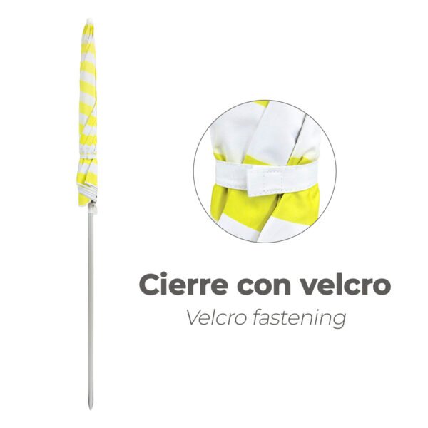 Sombrilla Playa Aluminio / Poliester Ø 180 cm. Amarilla y  Blanca. Varillas Fibra De Vidrio. Protección UV. - Imagen 6