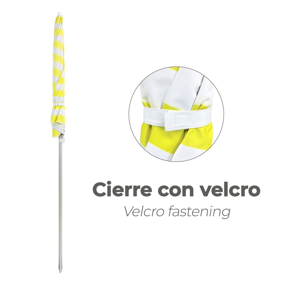 Sombrilla Playa Aluminio / Poliester Ø 180 cm. Amarilla y  Blanca. Varillas Fibra De Vidrio. Protección UV. - Imagen 6