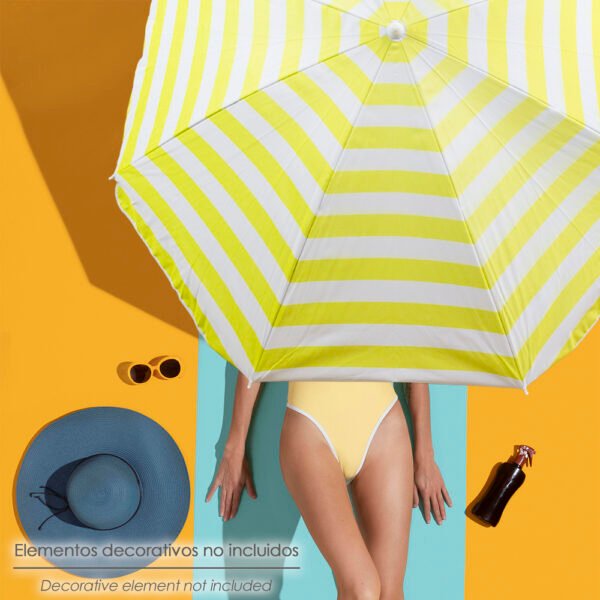 Sombrilla Playa Aluminio / Poliester Ø 180 cm. Amarilla y  Blanca. Varillas Fibra De Vidrio. Protección UV. - Imagen 7