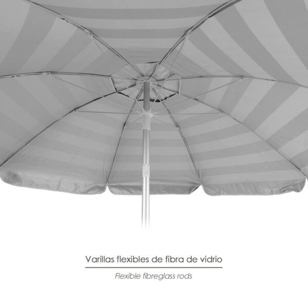 Sombrilla Playa Aluminio / Poliester Ø 200 cm. Azul y  Blanca. Varillas Fibra De Vidrio. Protección Uv. Sistema Antiviento. - Imagen 4