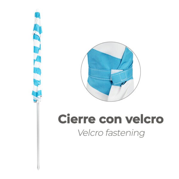 Sombrilla Playa Aluminio / Poliester Ø 200 cm. Azul y  Blanca. Varillas Fibra De Vidrio. Protección Uv. Sistema Antiviento. - Imagen 7