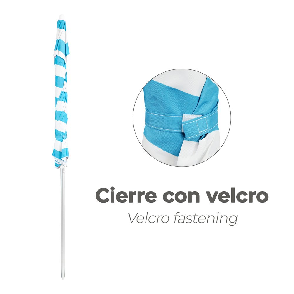 Sombrilla Playa Aluminio / Poliester Ø 200 cm. Azul y  Blanca. Varillas Fibra De Vidrio. Protección Uv. Sistema Antiviento. - Imagen 7