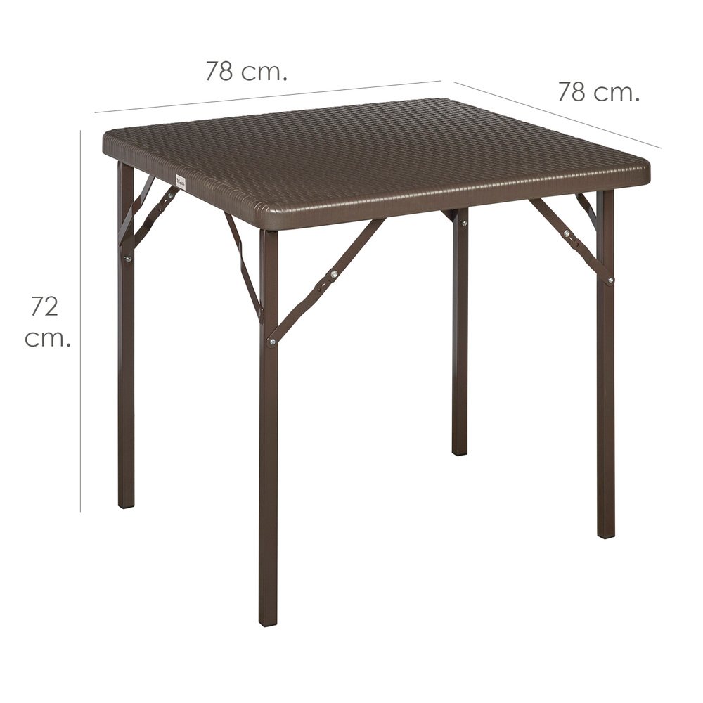 Mesa Plegable Cuadrada Marron 78x78x72 cm. - Imagen 2
