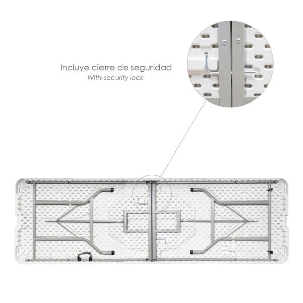 Mesa Plegable Rectangular HDPE Multifuncional, Portatil, Resistente,Multiusos 244x76x74 cm. Color Blanco - Imagen 3