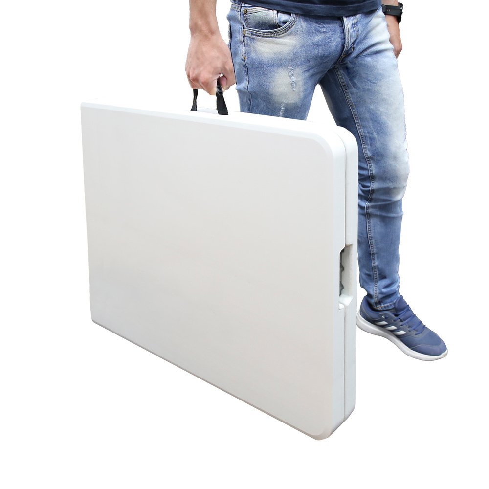 Mesa Plegable Rectangular HDPE Multifuncional, Portatil, Resistente,Multiusos 244x76x74 cm. Color Blanco - Imagen 6