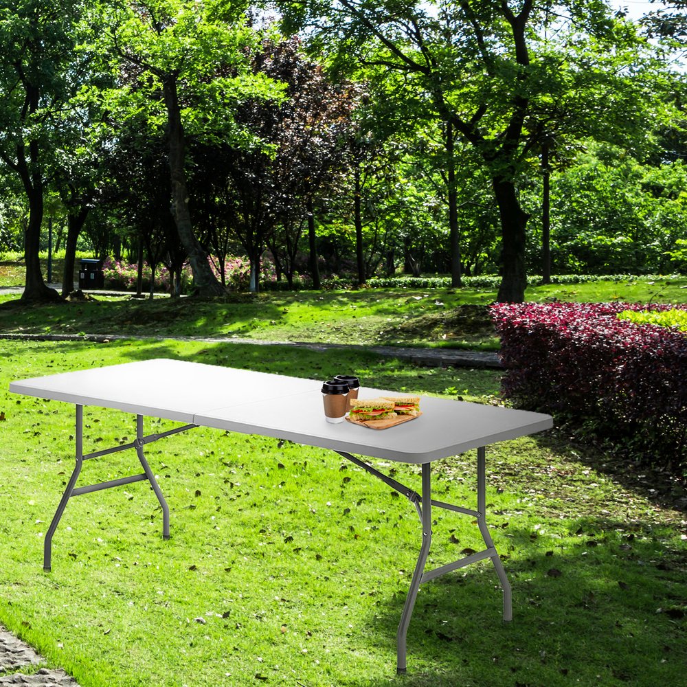 Mesa Plegable Rectangular HDPE Multifuncional, Portatil, Resistente,Multiusos 244x76x74 cm. Color Blanco - Imagen 7