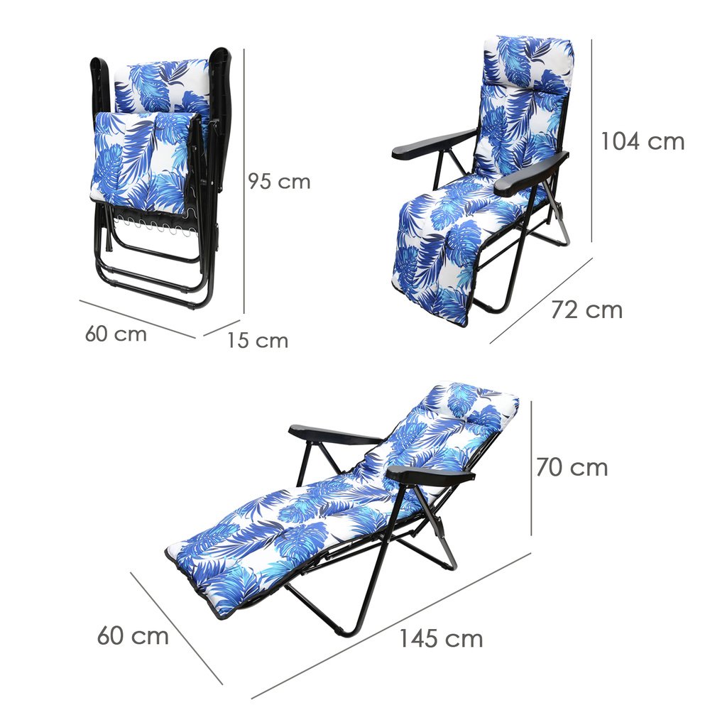 Silla Playa Acolchada, Estructura Acero Reclinable 5 Posiciones Con Reposapies, Silla Multiposición, Silla Con Reposabrazos - Imagen 3