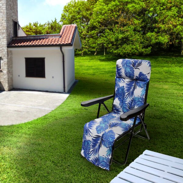 Silla Playa Acolchada, Estructura Acero Reclinable 5 Posiciones Con Reposapies, Silla Multiposición, Silla Con Reposabrazos - Imagen 4