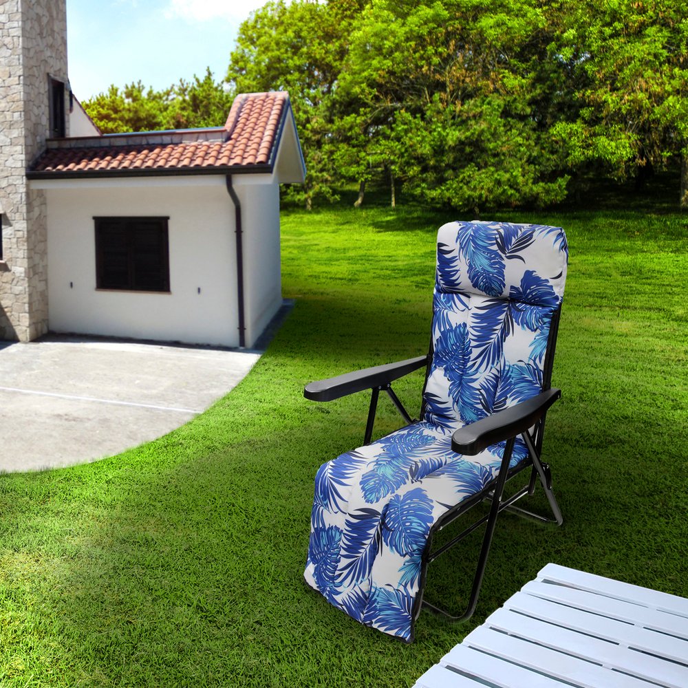 Silla Playa Acolchada, Estructura Acero Reclinable 5 Posiciones Con Reposapies, Silla Multiposición, Silla Con Reposabrazos - Imagen 4