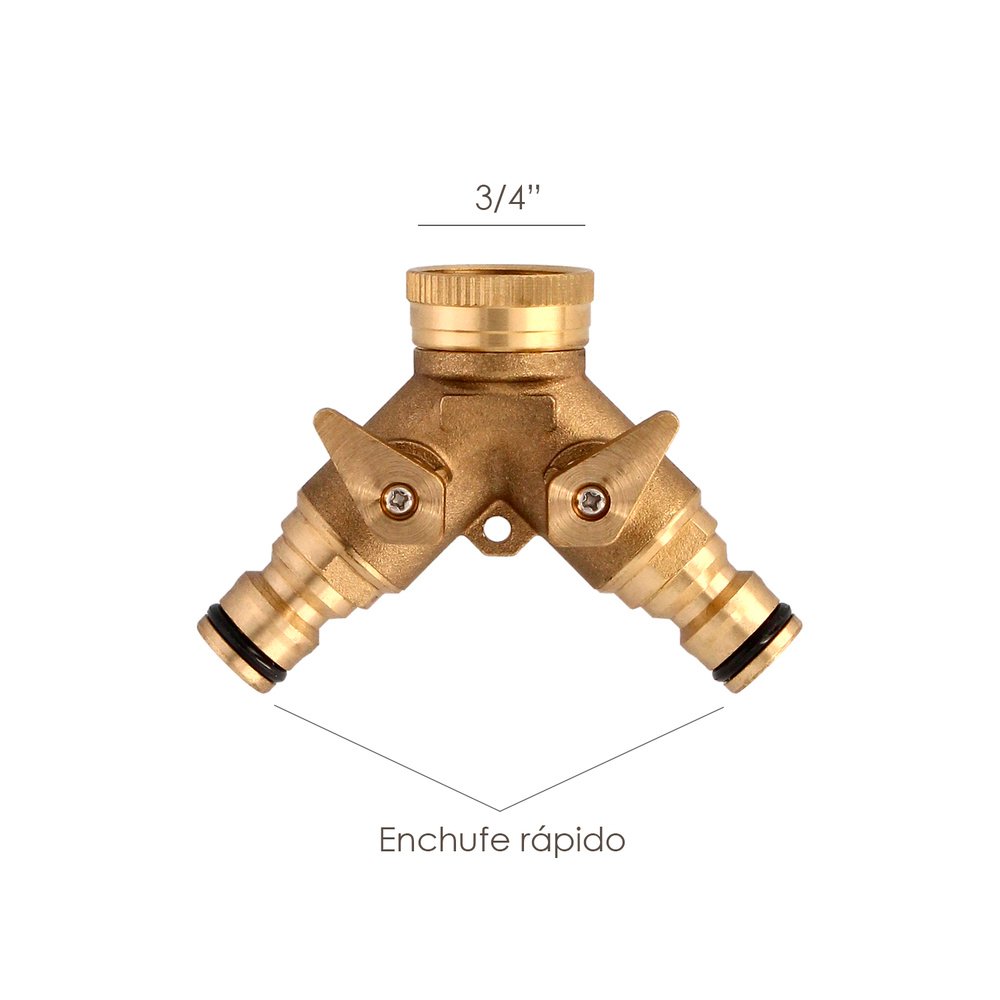 Adaptador Manguera Laton 2 tomas para Grifo 3/4" - Imagen 2