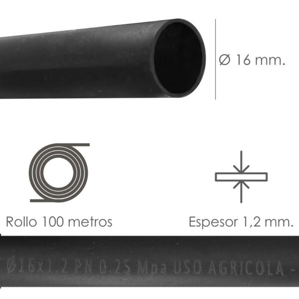 Tuberia De Riego Por Goteo Ø 16 mm. Espesor Tubo 1,2 mm. Uso Agricola 100 Metros - Imagen 2