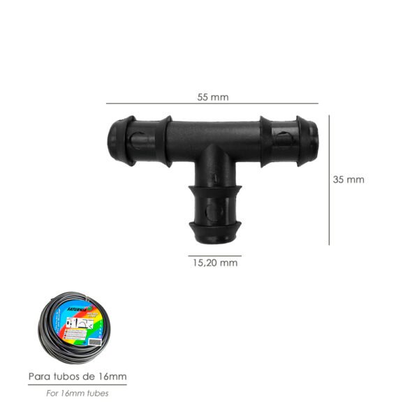 Te Simple Para Tuberias Goteo Ø 16 mm. (Bolsa 100 Piezas) Riego Por Goteo, Microaspersión, Riego Por Nebulizacion - Imagen 2