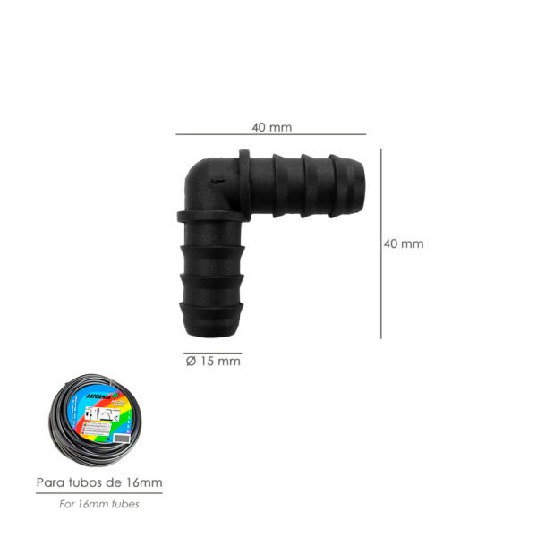 Codo Simple Para Tuberias Goteo Ø 16 mm. (Bolsa 100 Piezas) Riego Por Goteo, Microaspersión, Riego Por Nebulizacion - Imagen 2