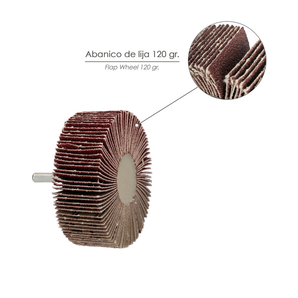 Abanico Lija Grano 120 Medida Ø 60 x 30 mm. Disco Abrasivo Laminas, Ruedas Mil Hojas, Ruedas Abrasivas,Lijado,Desbaste,Pulir - Imagen 3