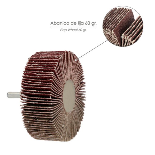 Abanico Lija Grano 60 Medida Ø 80 x 30 mm. Disco Abrasivo Laminas, Ruedas Mil Hojas, Ruedas Abrasivas,Lijado,Desbaste,Pulir - Imagen 3