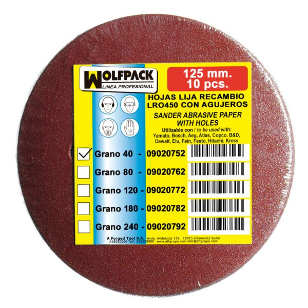 Lija Recambio Velcro Para Lijadoras Excentricas Disco 125 Ø Con Agujeros Grano 40 (10 Piezas) - Imagen 2